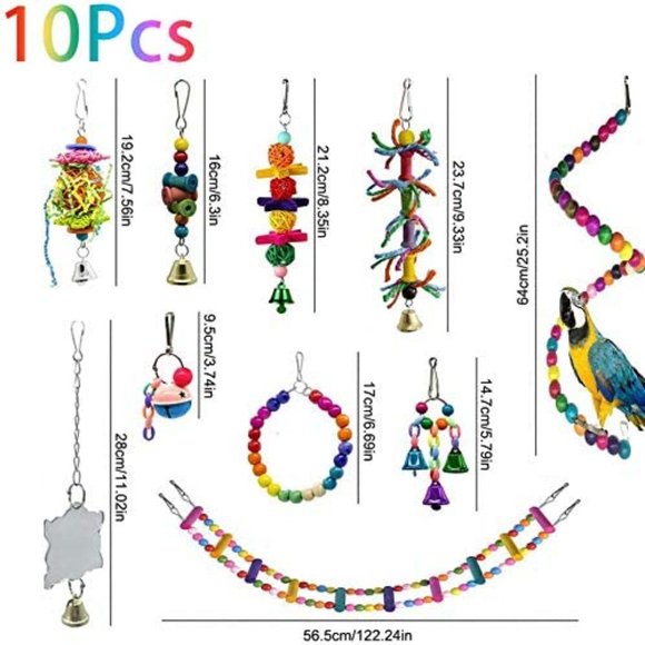 10 Packs Bird Swing Chewing Toys- Parrot Hammock Bell Toys Parrot Cage Toy Bird - Picture 8 of 8